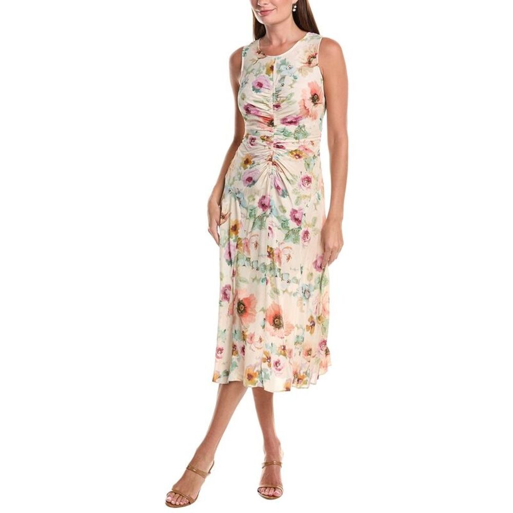 Teri Jon By Rickie Freeman Womens Chiffon Print Ruched Front Dress, Brown